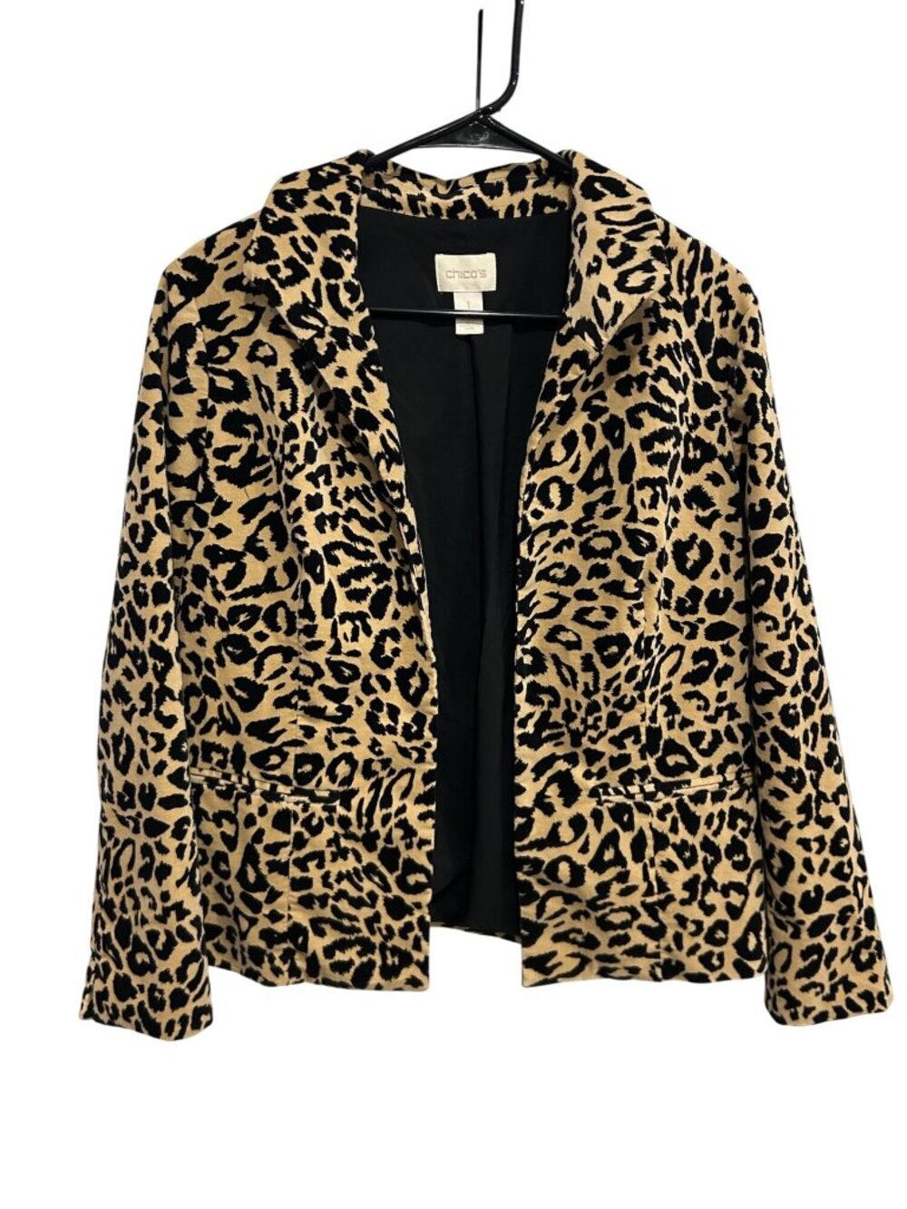 Chicos Medium Leopard Print Open Blazer Jacket Cheetah Mob Wife Animal Print